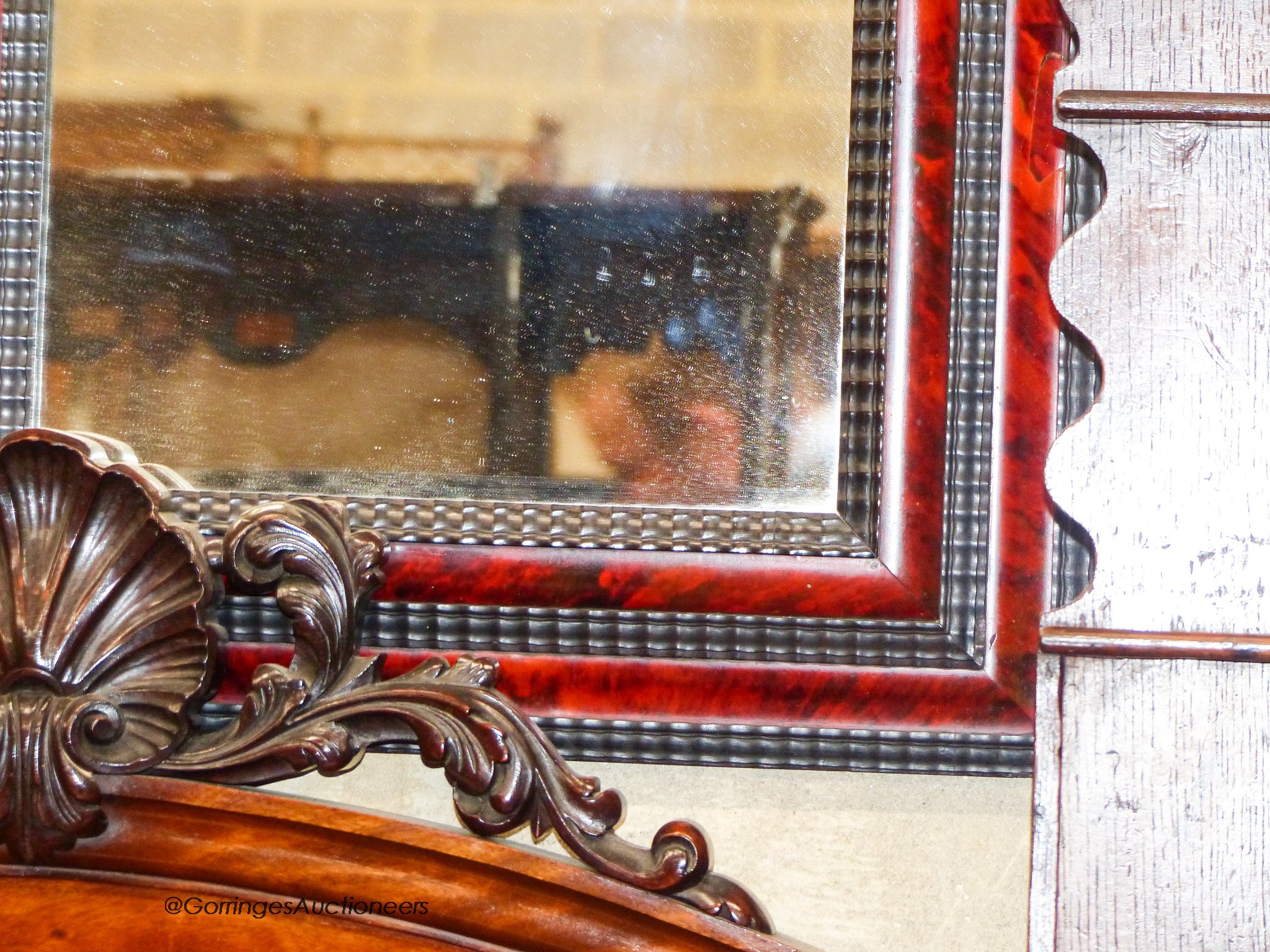 A 19th century Flemish tortoiseshell and ebonised rectangular wall mirror, width 52cm, height 60cm